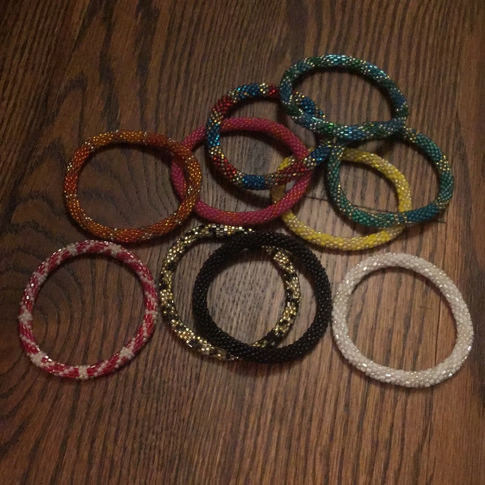 Beaded roll on bracelets. Multi Colored.